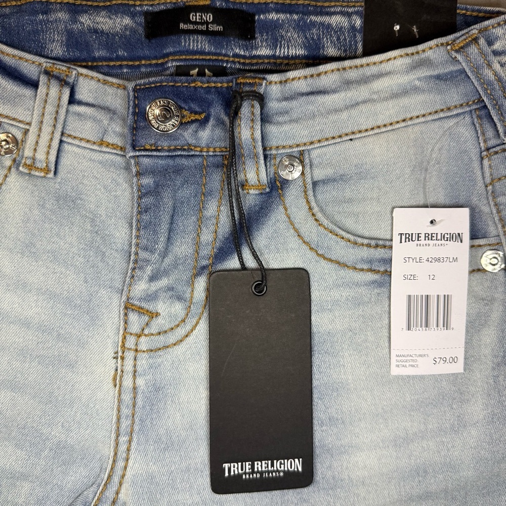 NWT Size 12 True Religion Geno Relaxed Slim Light Wash Studded Jeans Streetwear